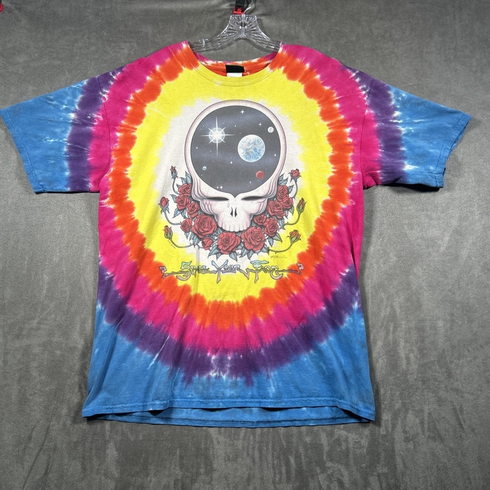 VTG Grateful Dead Liquid Blue Tie Dye Space Your Face T-Shirt XL 1992 Retro